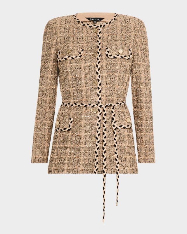 Belted Button-Front Tweed Knit Jacket - Heritage Fit